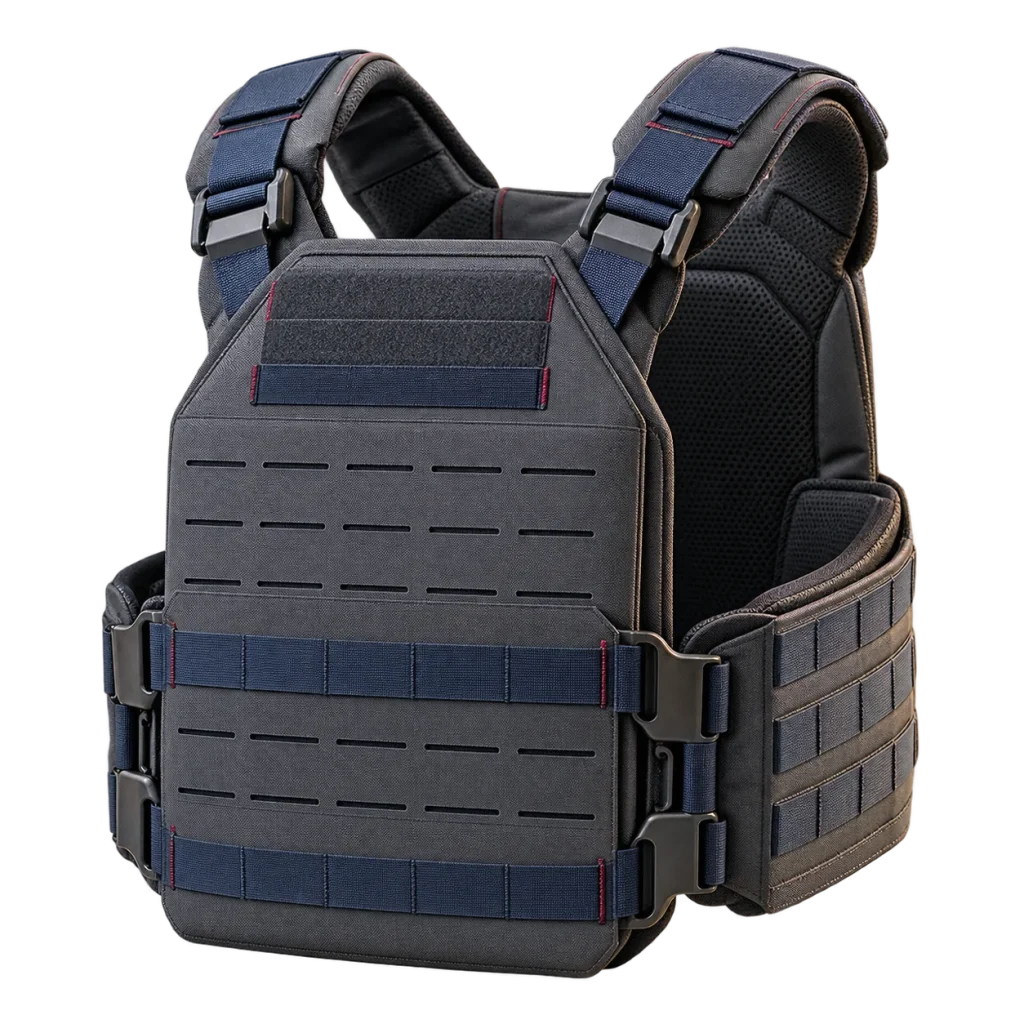 Graphite external carrier with shoulder adjustments and attachment slots.