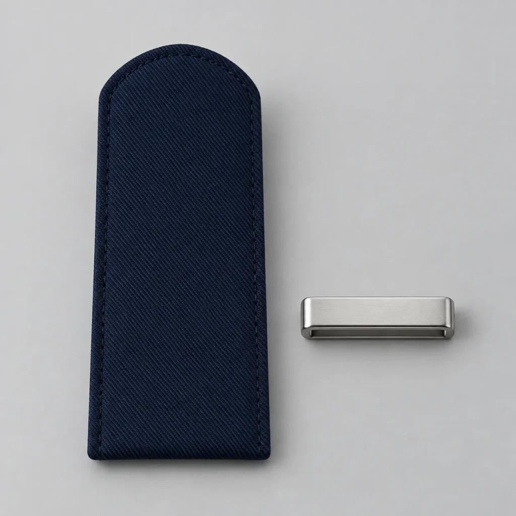 Plain navy shoulder-device base beside an unmarked rectangular attachment bar.