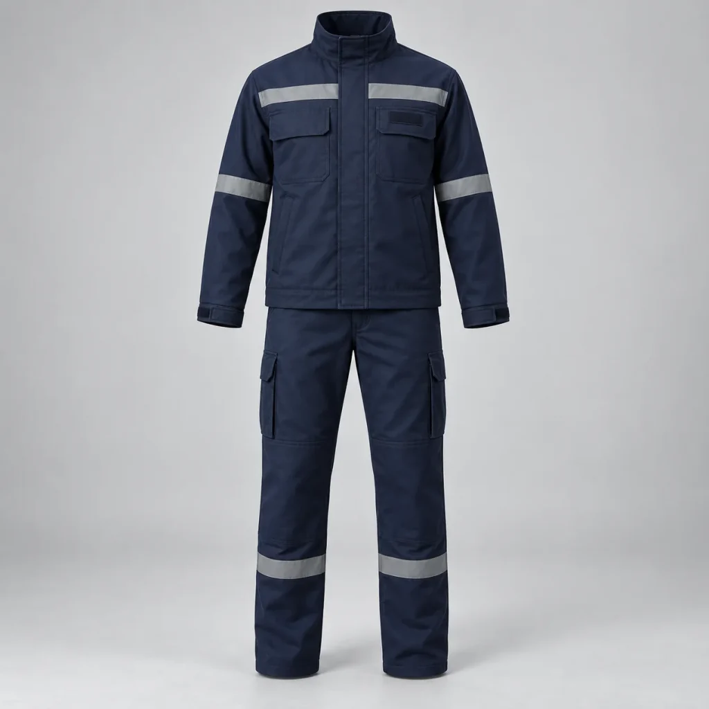 Complete navy responder jacket and trousers with pockets and grey bands.