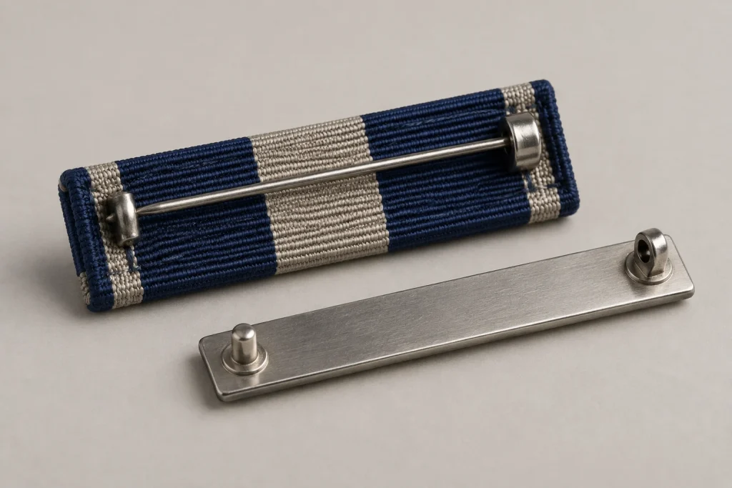 Generic ribbon bar reverse beside a separate plain attachment backing.