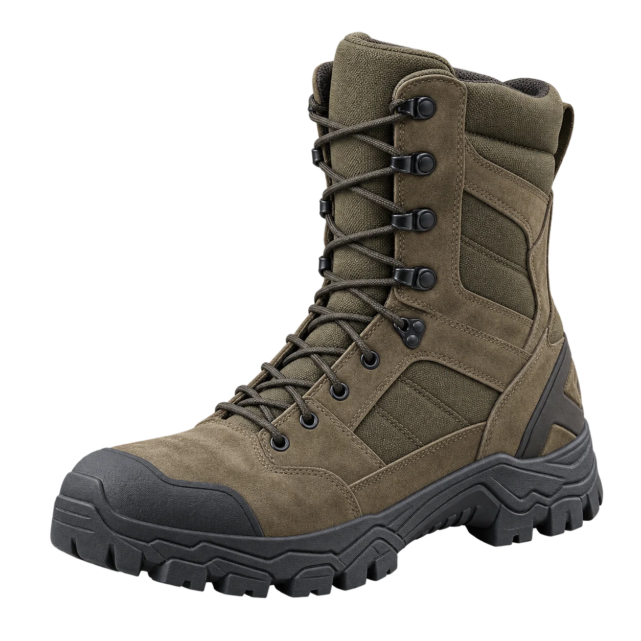AI-generated unbranded tactical boot concept; not verified product evidence.