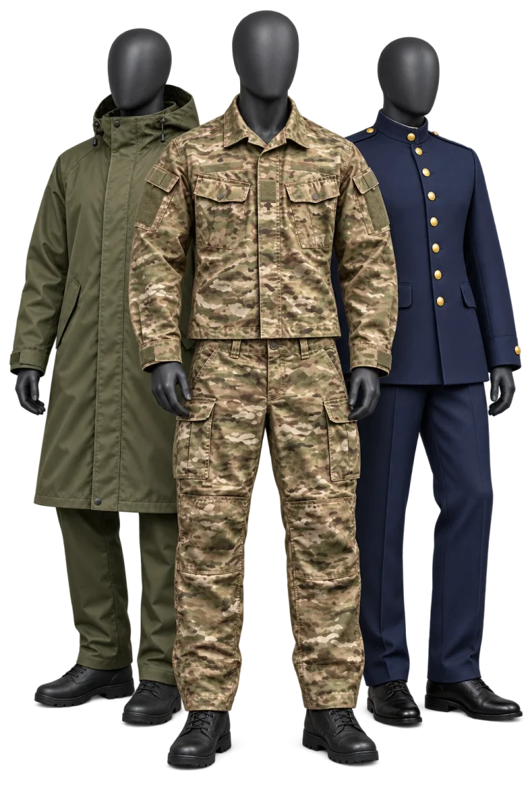 Illustrative concept: uniform family on display mannequins.