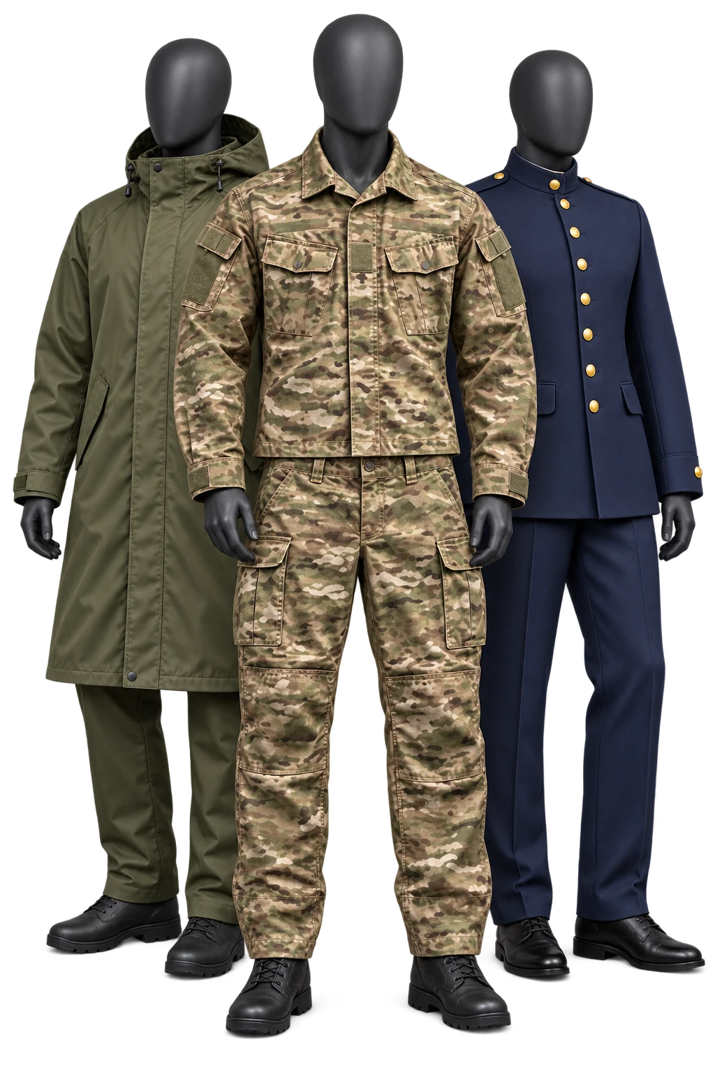 Illustrative concept: uniform family on display mannequins.